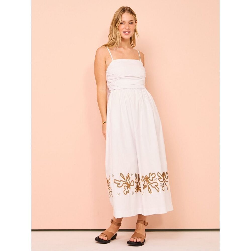 Mon Renn Mystique Midi Dress in White with Beige -VACATION size S NWT$259 - Picture 4 of 11